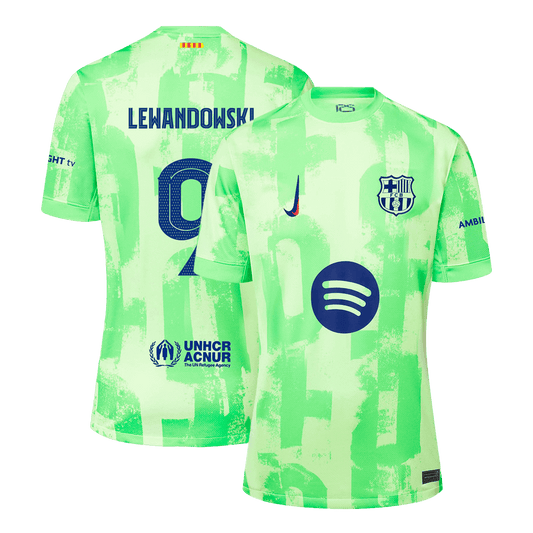 Camiseta de fútbol visitante del Barcelona #9 de LEWANDOWSKI - UCL (Logotipo de Spotify sin texto)