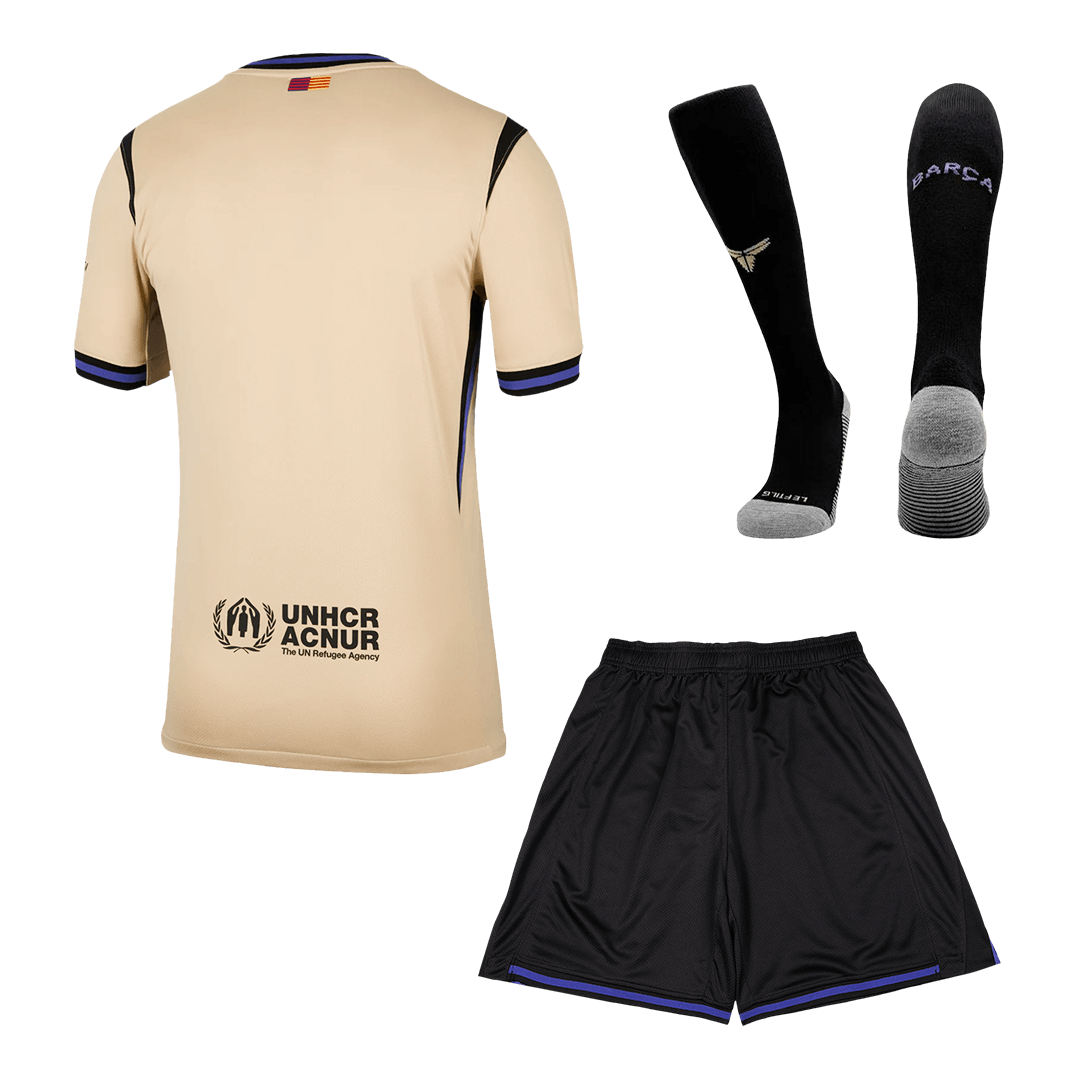 Kit de visitante del Barcelona (Kit, pantalón corto y medias) 2025/26 (amarillo y negro)