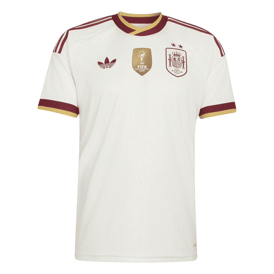 Camiseta de fútbol de visitante edición campeona de España para el Mundial 2026, color blanco.