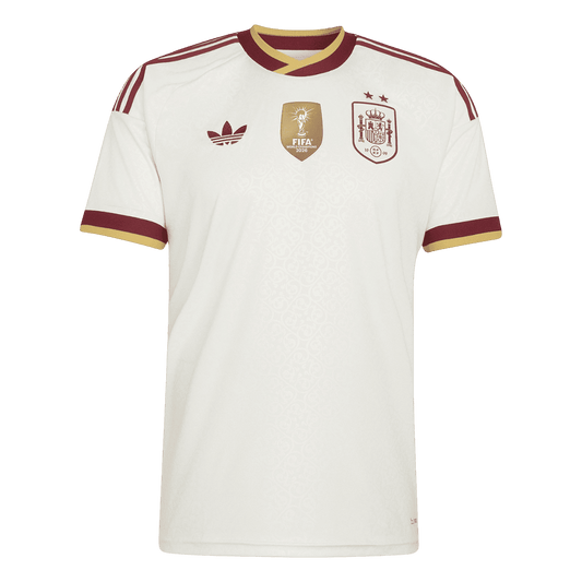 Camiseta de fútbol de visitante edición campeona de España para el Mundial 2026, color blanco.