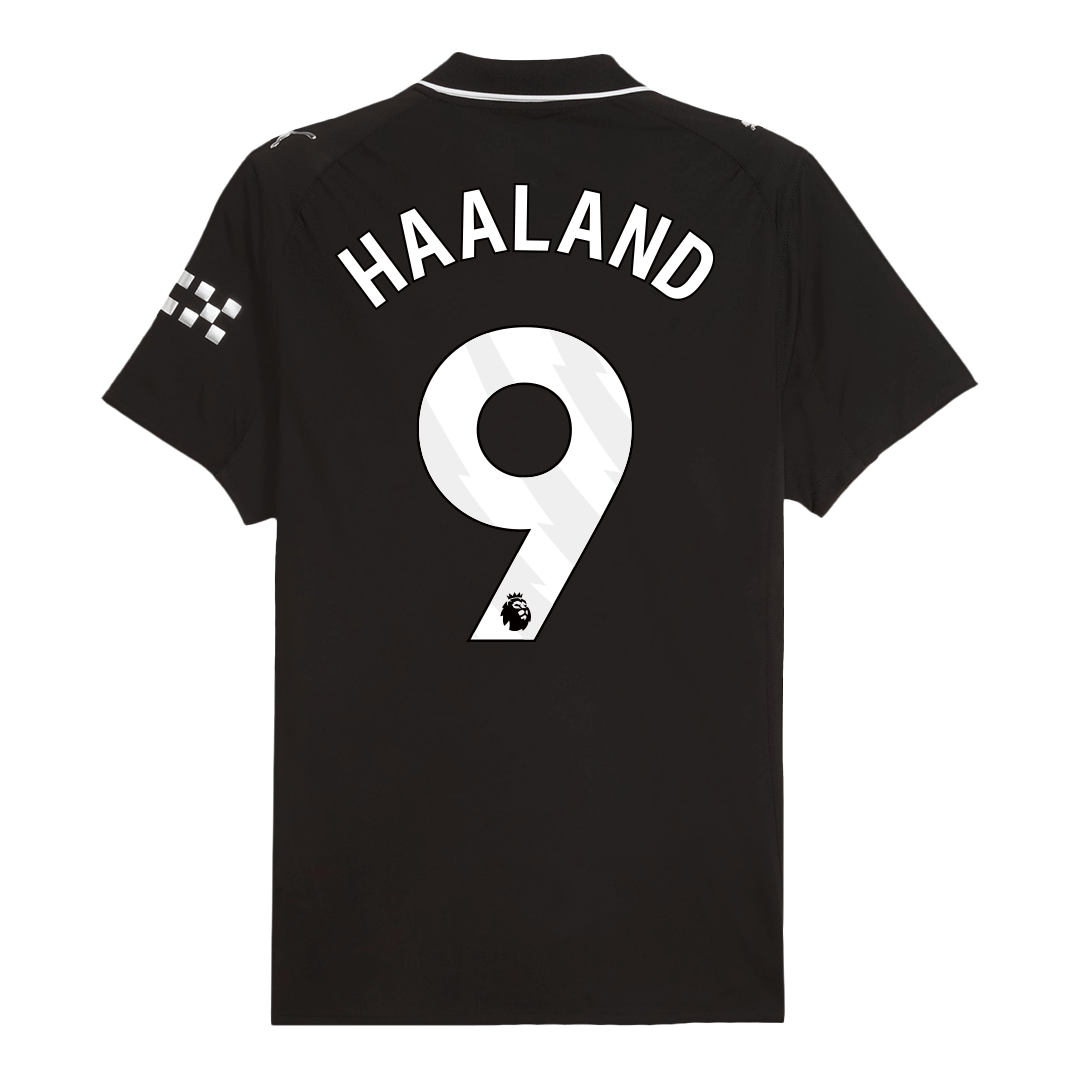 Camiseta de fútbol visitante auténtica HAALAND #9 del Manchester City 2025/26, negra