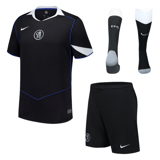 Kit de fútbol visitante del Chelsea (camiseta, pantalones cortos y calcetines) 2025/26