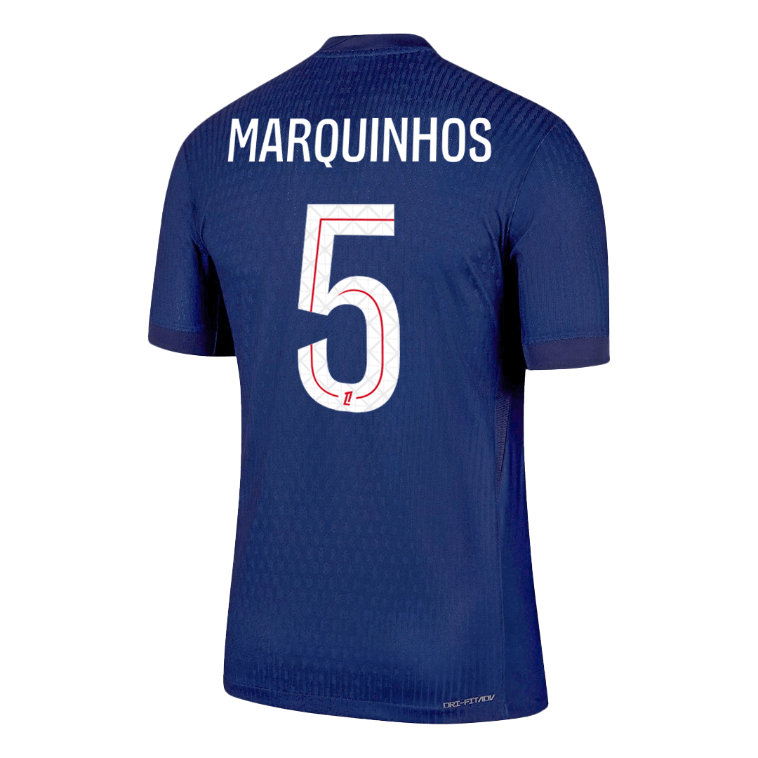 Camiseta de fútbol local auténtica del PSG MARQUINHOS #5 2025/26 azul marino