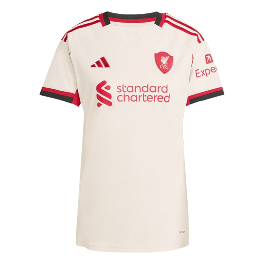 Camiseta de fútbol visitante del Liverpool para mujer 25/26 blanca