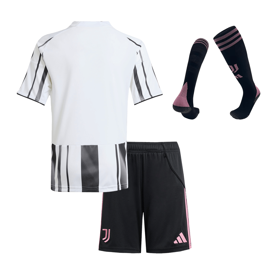 Kit de camiseta de fútbol local de la Juventus para niños (camiseta, pantalón corto y calcetines) 2025/26 (negro y blanco)