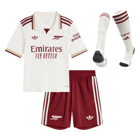 Kit de fútbol visitante del Arsenal para niños (Kit, pantalón corto y medias) 2025/26