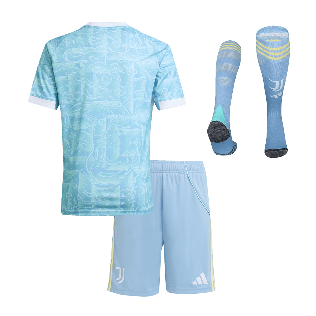 Kit de camiseta de fútbol de visitante de la Juventus para niños (camiseta, pantalones cortos y calcetines) 25/26 azul