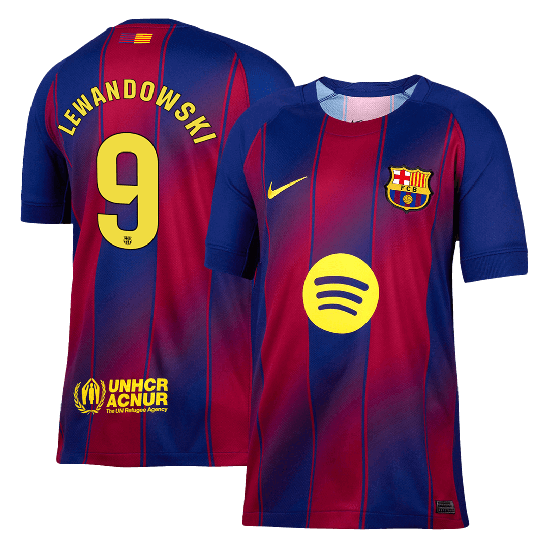 Camiseta de fútbol local del Barcelona LEWANDOWSKI #9 2025/26, roja y azul