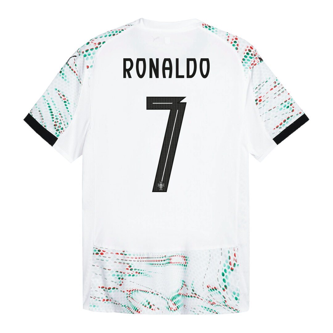 Camiseta de fútbol visitante auténtica de Ronaldo #7 de Portugal 2025, blanca