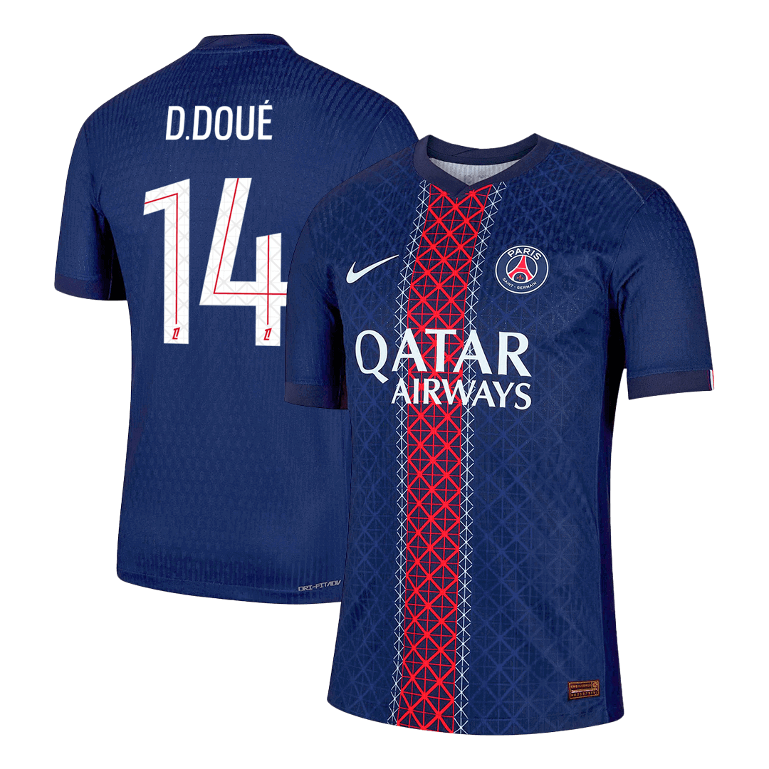 Camiseta De Futbol Auténtica D.DOUÉ #14 PSG Local 2025/26 Azul Marino