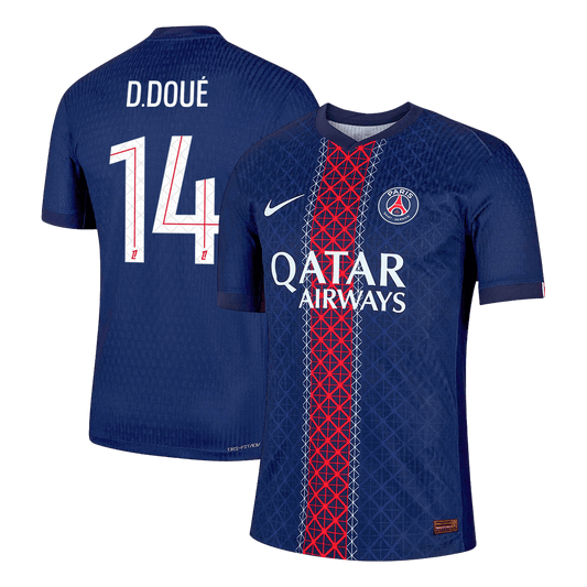 Camiseta De Futbol Auténtica D.DOUÉ #14 PSG Local 2025/26 Azul Marino
