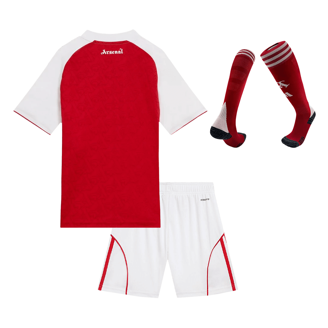 Kit de fútbol local del Arsenal para niños (camiseta, pantalones cortos y calcetines) 2025/26, color rojo