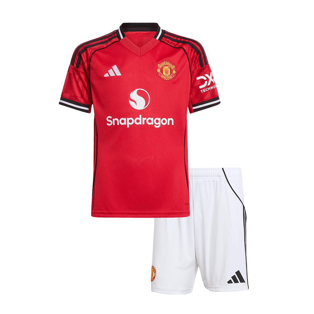 Kit de fútbol local del Manchester United para niños (Kit y pantalón corto) 2025/26, color rojo