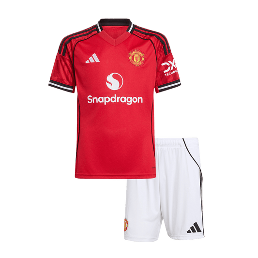Kit de fútbol local del Manchester United para niños (Kit y pantalón corto) 2025/26, color rojo