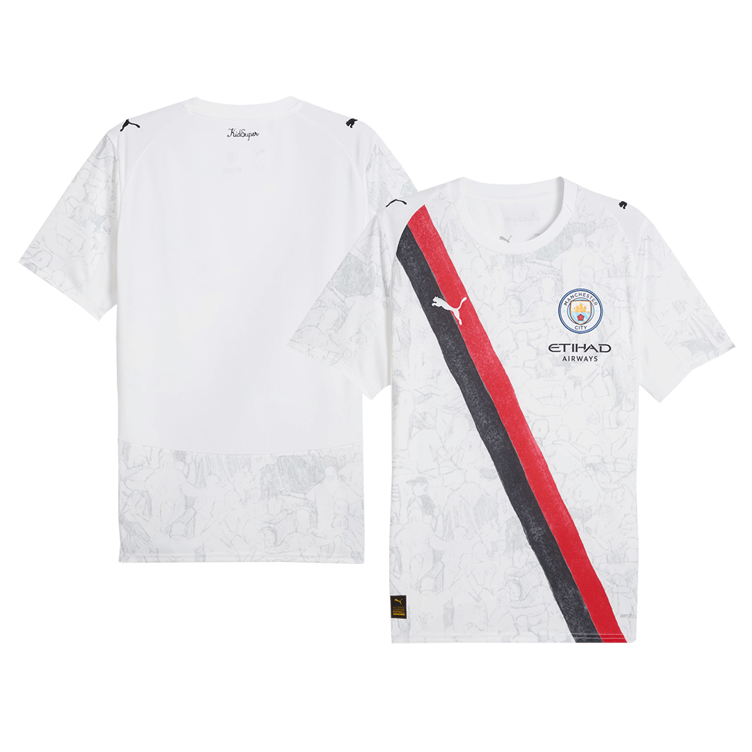 Camiseta de fútbol para niño del Manchester City 2025/26, blanca