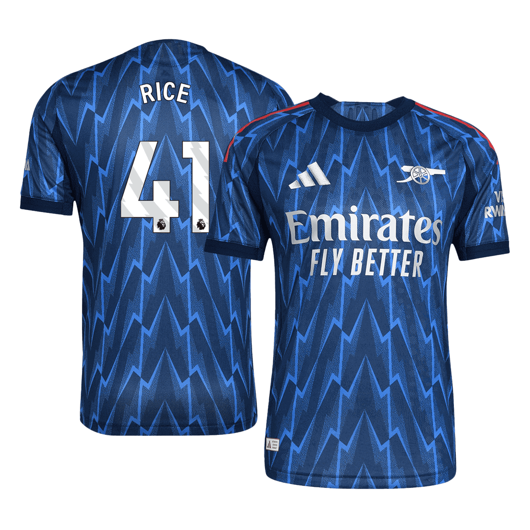 Camiseta de fútbol visitante auténtica del Arsenal 2025/26, color azul, número 41 de RICE