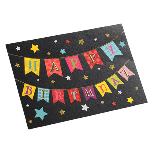 Tarjeta de cumpleaños personalizada con bandera colorida en negro