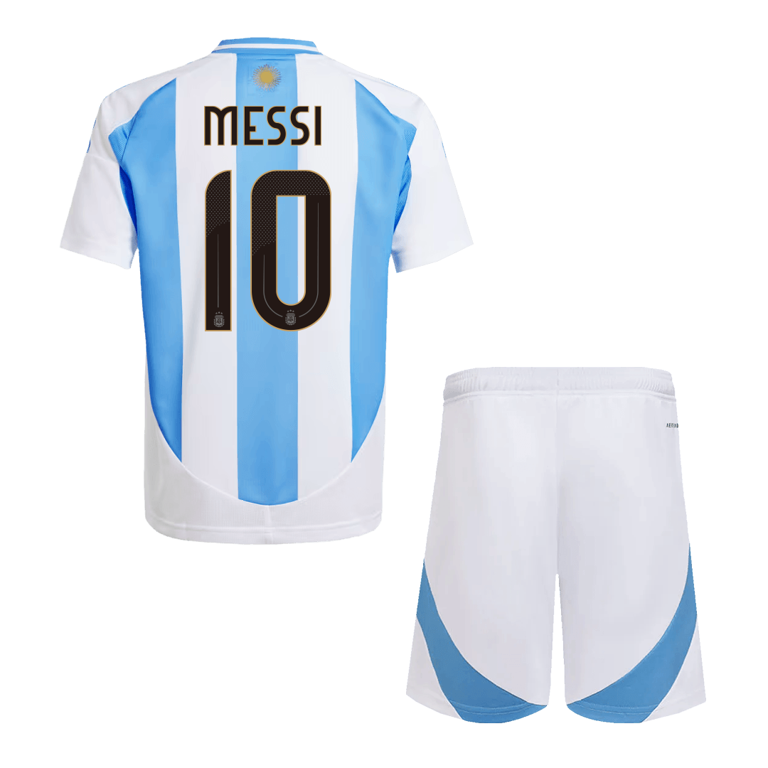 Kit de fútbol local de Argentina Messi #10 para niño (Kit y pantalón corto) 2024