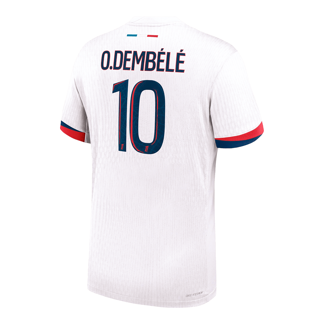 Camiseta de fútbol visitante auténtica O.DEMBÉLÉ #10 del PSG 2024/25, blanca