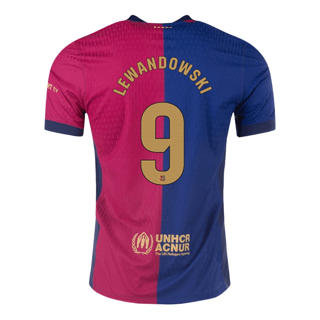 Camiseta de fútbol local auténtica del Barcelona 2024/25 de Lewandowski #9 - Logotipo de Spotify sin texto