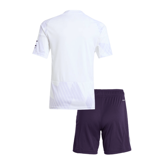 Kit de fútbol visitante del Manchester United para niño (Kit y pantalón corto) 2025/26, color blanco
