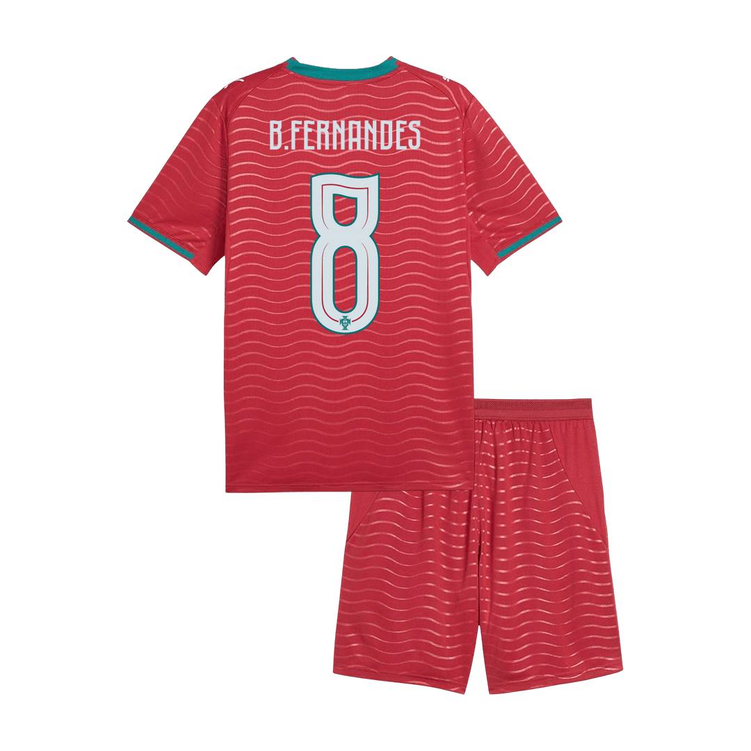 B. FERNANDES #8 Kit de camiseta y pantalón corto de fútbol de Portugal para niños, Mundial 2026, color rojo.