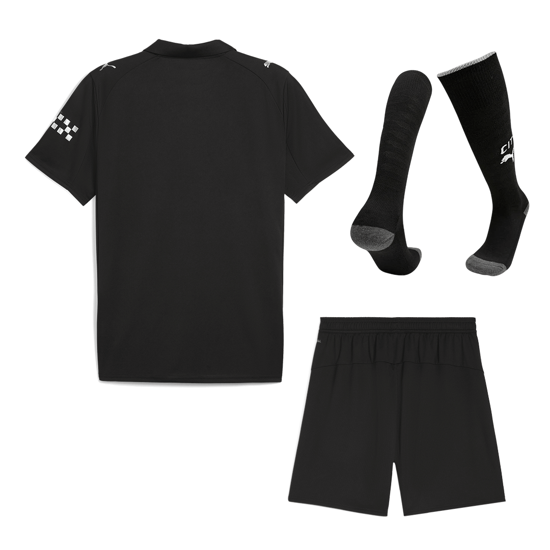 Kit de visitante del Manchester City (camiseta, pantalón corto y medias) 2025/26