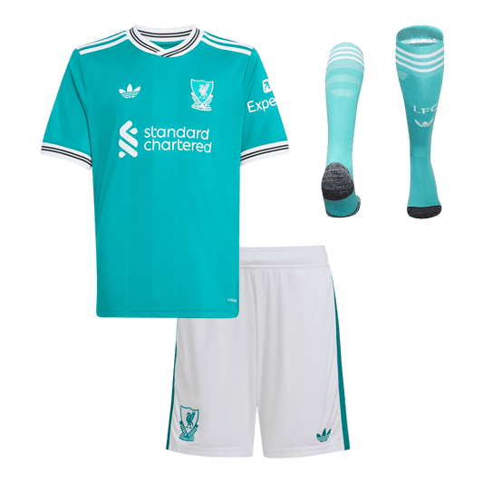 Kit de fútbol de visitante del Liverpool para niños (camiseta, pantalón corto y medias) 2025/26