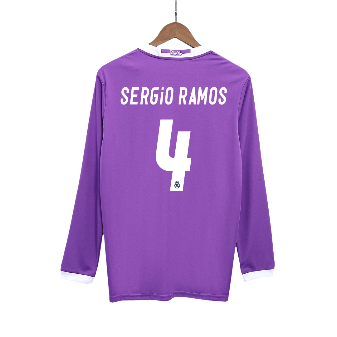 Camiseta de fútbol vintage de visitante del Real Madrid SERGIO RAMOS #4 2016/17, manga larga