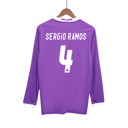 Camiseta de fútbol vintage de visitante del Real Madrid SERGIO RAMOS #4 2016/17, manga larga