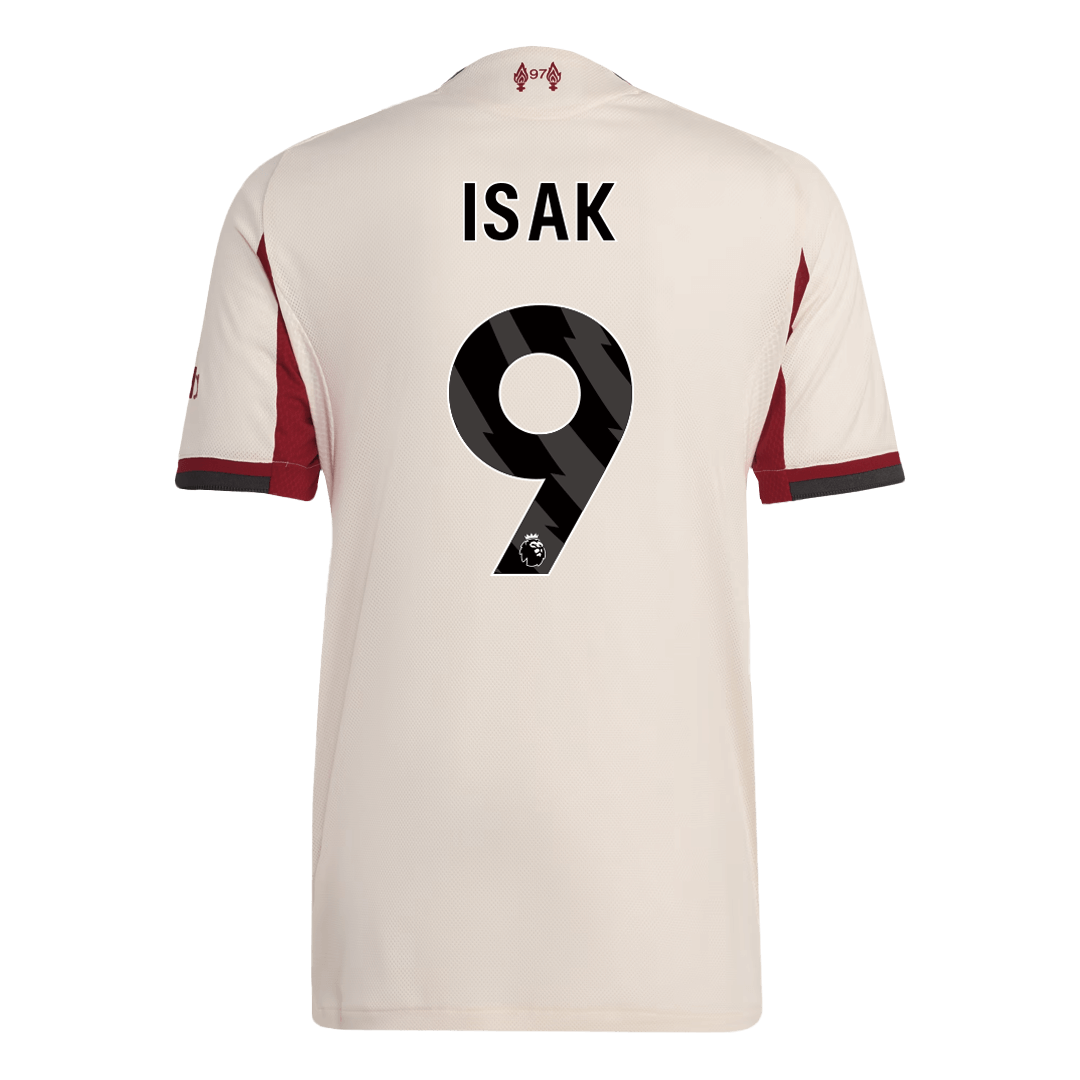 Camiseta de fútbol visitante auténtica del Liverpool ISAK #9 25/26 blanca