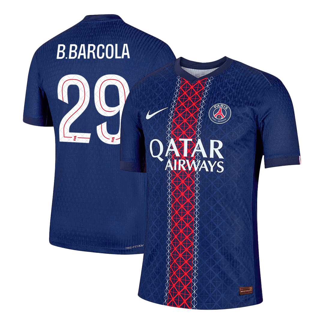 Camiseta de fútbol local auténtica del PSG B.BARCOLA #29 2025/26, azul marino