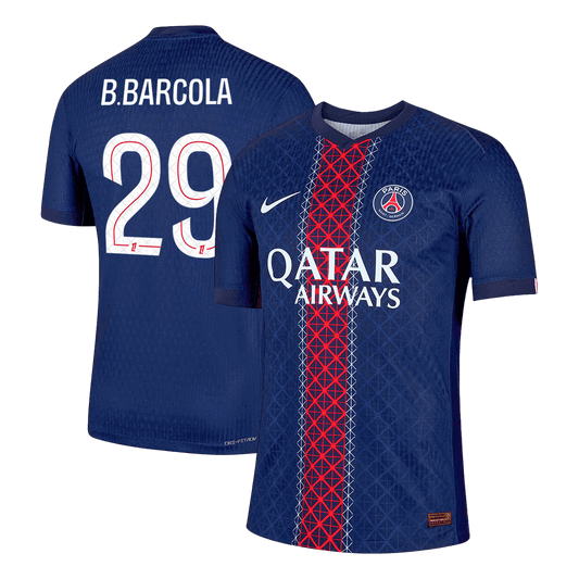 Camiseta de fútbol local auténtica del PSG B.BARCOLA #29 2025/26, azul marino