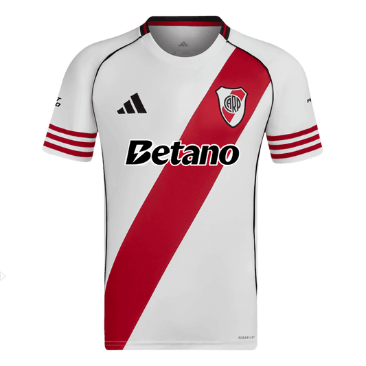 Camiseta de fútbol local de River Plate 25/26 roja y blanca
