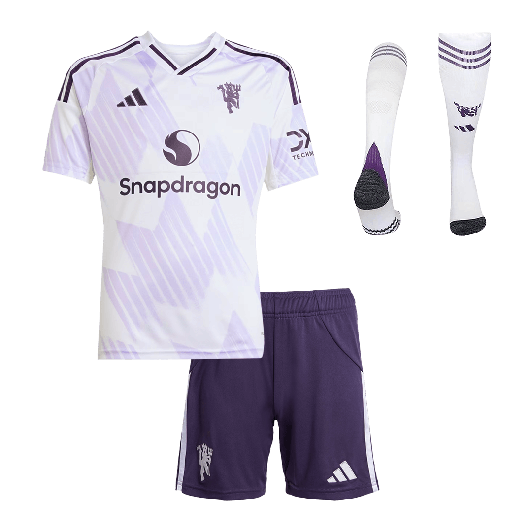 Kit de fútbol visitante del Manchester United para niño (Kit, pantalón corto y calcetines) 2025/26, color blanco