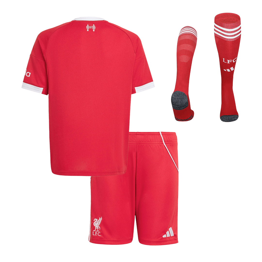 Kit de camiseta de fútbol local del Liverpool para niños (camiseta, pantalón corto y calcetines) 2025/26