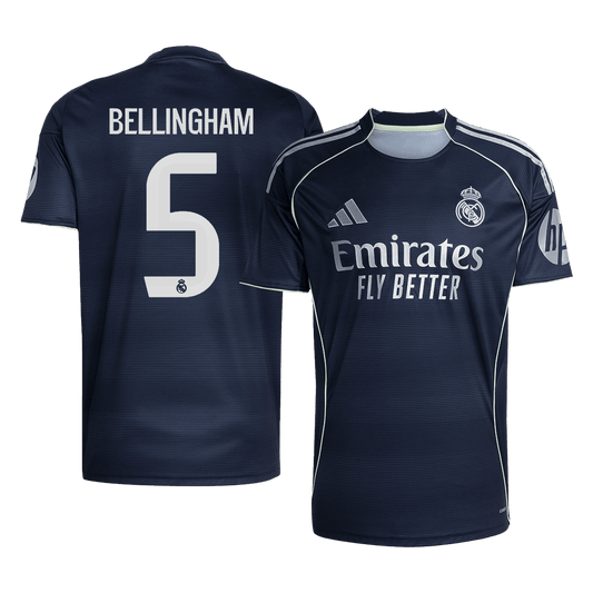 Camiseta de fútbol visitante del Real Madrid BELLINGHAM #5 2025/26