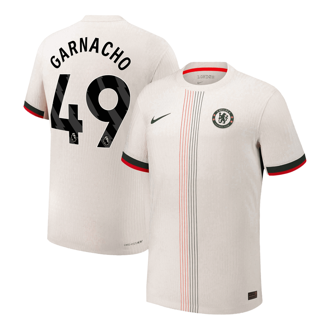 Camiseta de fútbol visitante auténtica GARNACHO #49 del Chelsea 2025/26