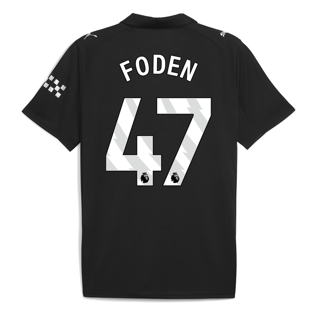 Camiseta de fútbol visitante FODEN #47 del Manchester City 2025/26, negra