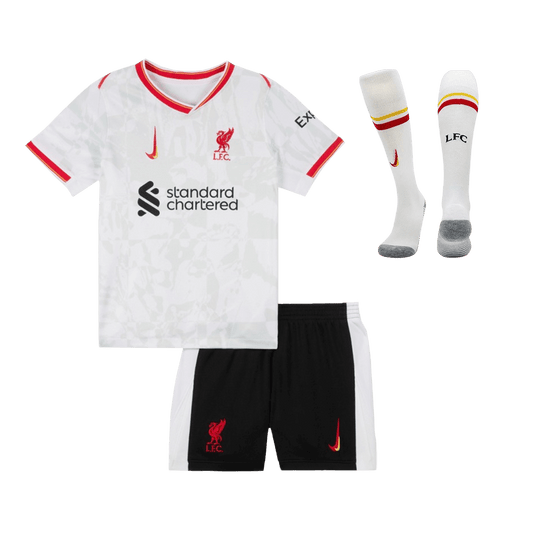 Kit de fútbol infantil de visitante del Liverpool (camiseta, pantalón corto y calcetines) 2024/25