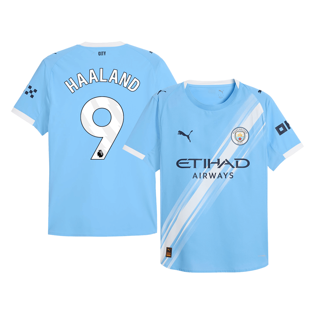 Camiseta de fútbol local auténtica HAALAND #9 del Manchester City 2025/26 azul