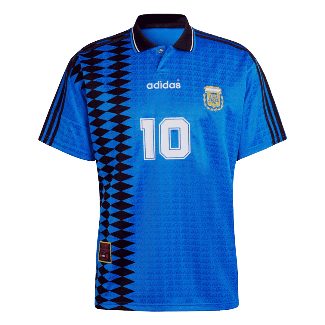 Kit de fútbol retro de visitante de Argentina n.° 10 (camiseta y pantalones cortos) 1994
