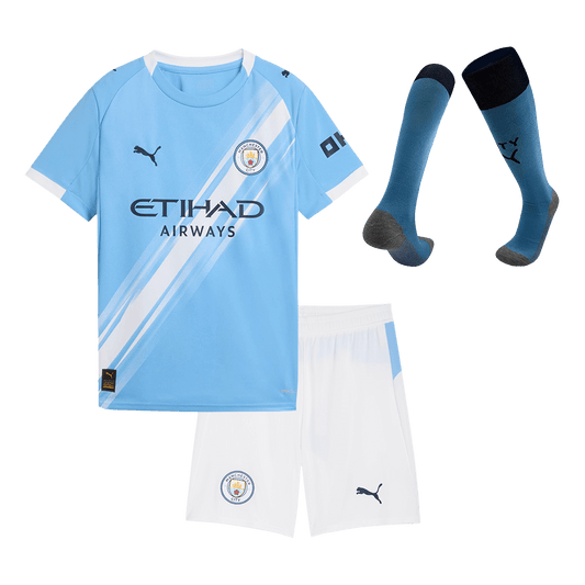 Kit de fútbol local del Manchester City para niño (Kit, pantalón corto y calcetines) 2025/26, azul