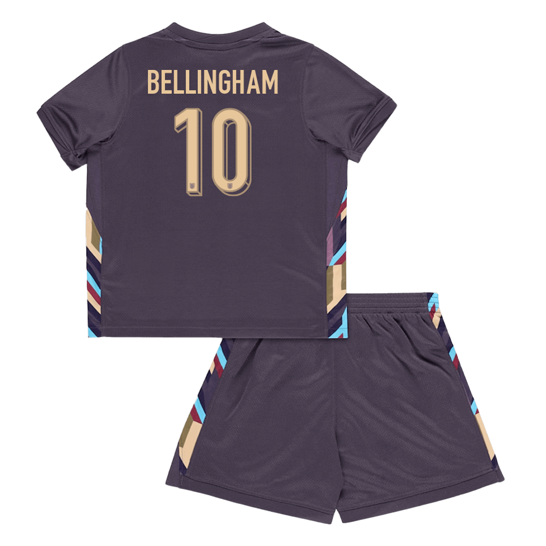 Kit de fútbol visitante de Inglaterra Bellingham #10 para niños (camiseta y pantalón corto) Eurocopa 2024