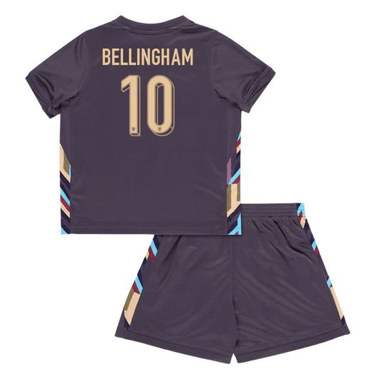 Kit de fútbol visitante de Inglaterra Bellingham #10 para niños (camiseta y pantalón corto) Eurocopa 2024