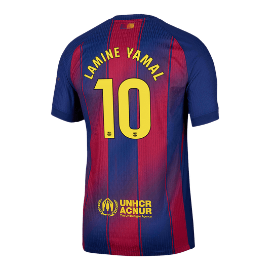 Camiseta de fútbol local del Barcelona 2025/26, auténtica, LAMINE YAMAL #10, roja y azul