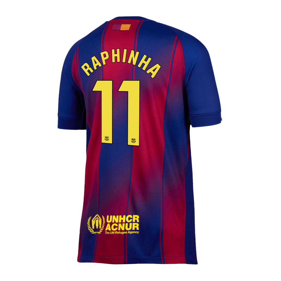 Camiseta de fútbol local del Barcelona RAPHINHA #11 2025/26, roja y azul