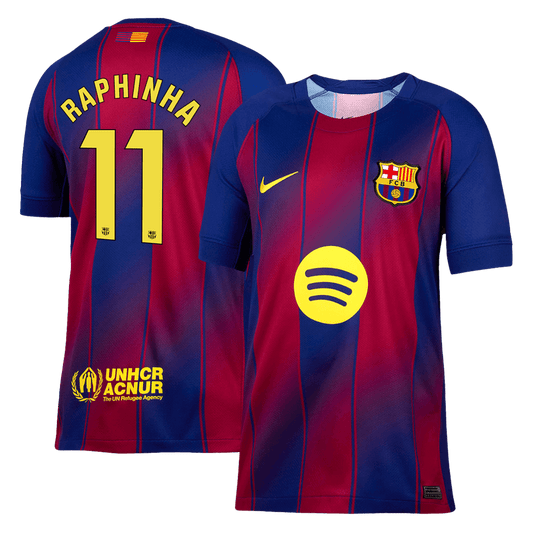 Camiseta de fútbol local del Barcelona RAPHINHA #11 2025/26, roja y azul