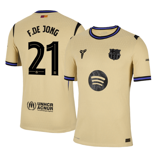 Camiseta de visitante auténtica del Barcelona F.DE JONG #21 2025/26, amarilla - UCL