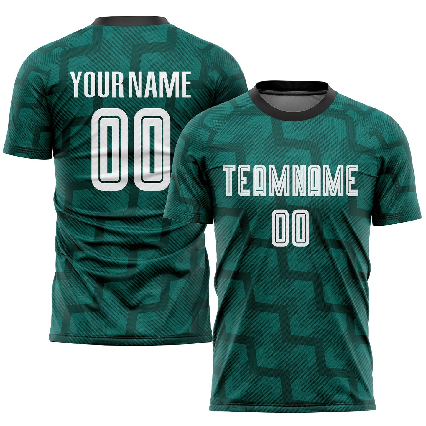 Camiseta de fútbol personalizada con sublimación en verde, blanco y negro